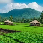 라이베리아의 농업과 주요 재배 작물 - **A Vibrant Liberian Harvest Scene:** A wide-angle shot of a bustling Liberian agricultural landscap...