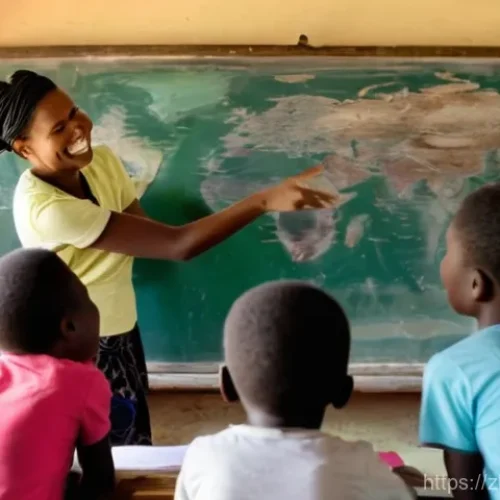 Home 26 라이베리아에서 봉사활동 하는 법 - **Prompt:** A heartwarming scene inside a rustic, sun-drenched classroom in rural Liberia. A kind, s...