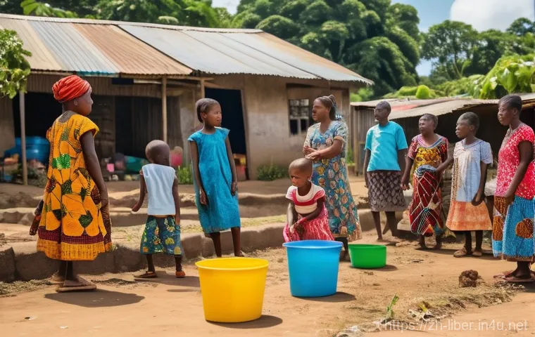 라이베리아에서 촬영된 영화 및 다큐멘터리 - **Prompt:** A vibrant and hopeful scene in a Liberian village post-crisis. A diverse group of people...