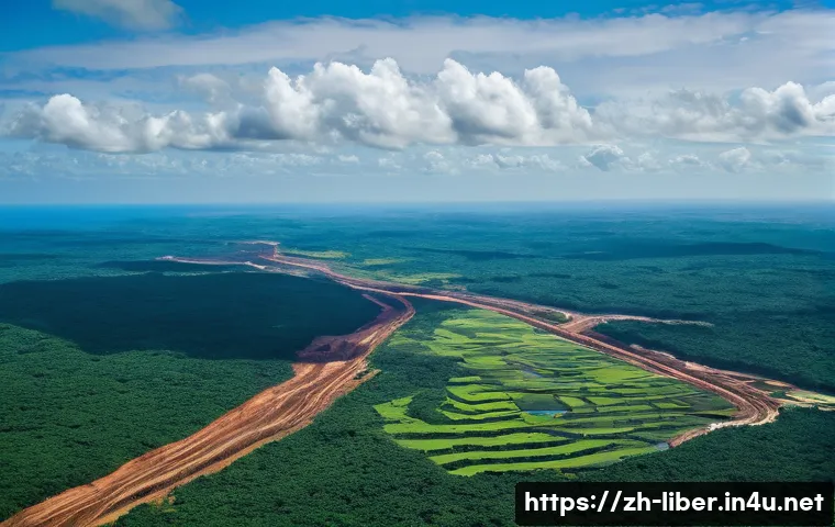라이베리아 수출 품목 철광석 고무 목재 - **A vast, modern open-pit iron ore mine in Liberia.** The scene is captured from a high aerial persp...